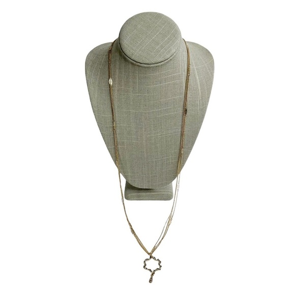 Gold Tone Multi Strand Gray Rhinestone Twisted Dangle Pendant Necklace - Picture 4 of 9